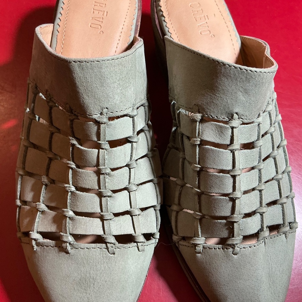 Mule Slides 8 leather woven Sage Green Slip-On Clogs Coastal Boho Resort Crevo - Picture 9 of 15